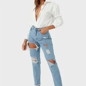 Missguided Jeans Riot High Rise Slit Rip Mom Jeanblie Poshmark